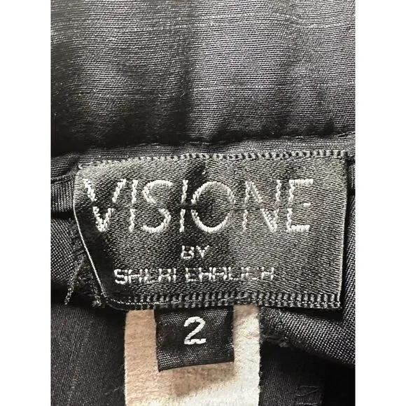 Womens Pants VISIONE by SHERI EHRLICH size 2 Black Side Zipper Pin Stripe  #28‎ - Picture 6 of 6